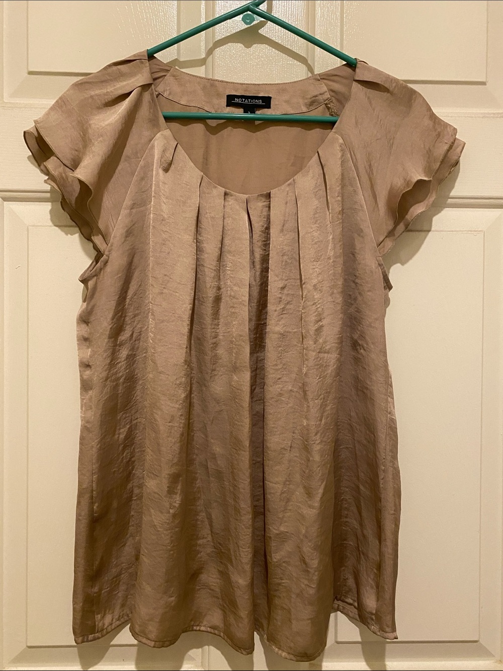 Taupe Pleated Silk-Blend Cap Sleeve Top